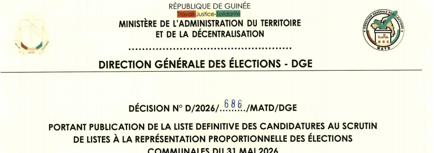DÉCISION PORTANT PUBLICATION DE LA LISTE DEFINITIVE DES CANDIDATURES AUX ÉLECTIONS COMMUNALES DANS LA COMMUNE DE GARAMBÉ PRÉFECTURE DE LABÉ