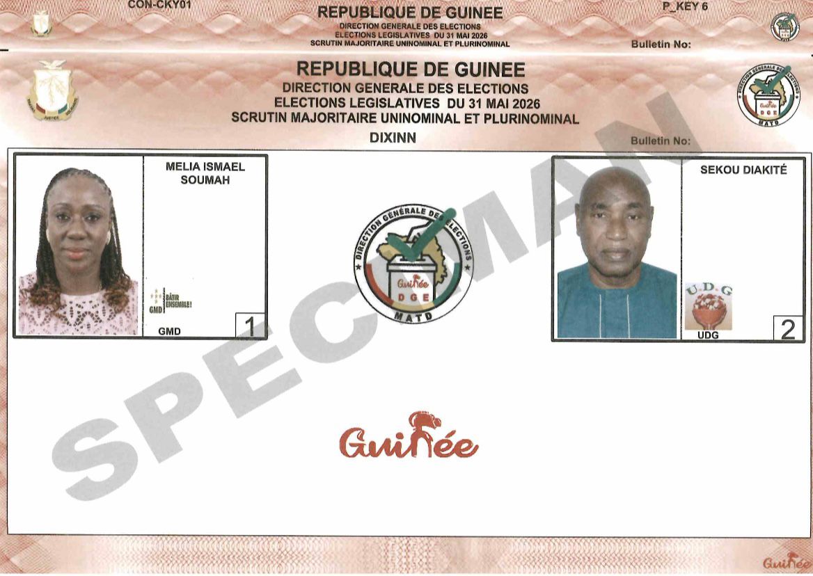 SPECIMENS DES SCRUTINS MAJORITAIRE UNINOMINAL ET PLURINOMINAL ET DE LISTE DES CONSEILLERS COMMUNAUX DU 31 MAI 2026 - CONAKRY/DIXINN