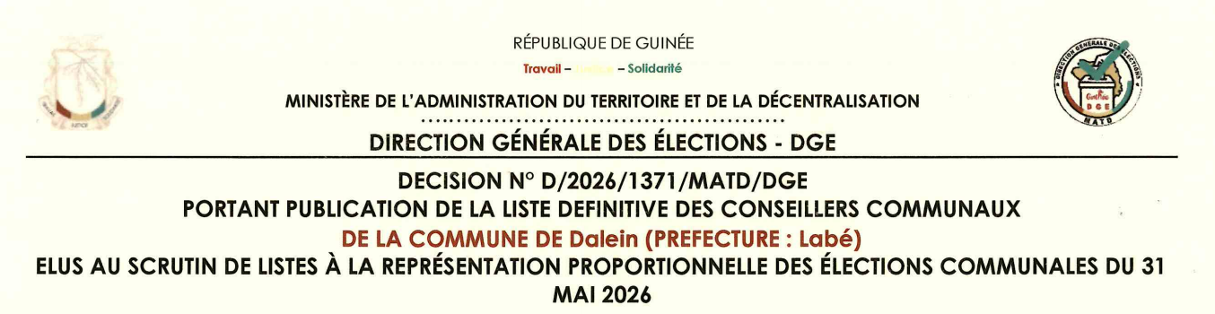 Publication des résultats définitifs de l’élection communale du 31 mai 2026 de la Préfecture de LABÉ