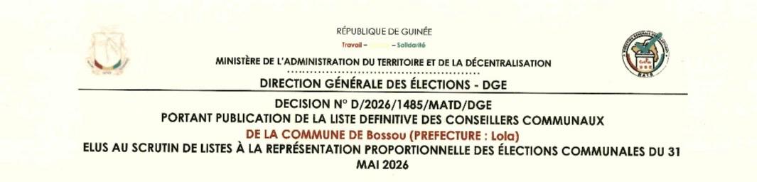 Publication des résultats définitifs de l’élection communale du 31 mai 2026 de la Préfecture de LOLA