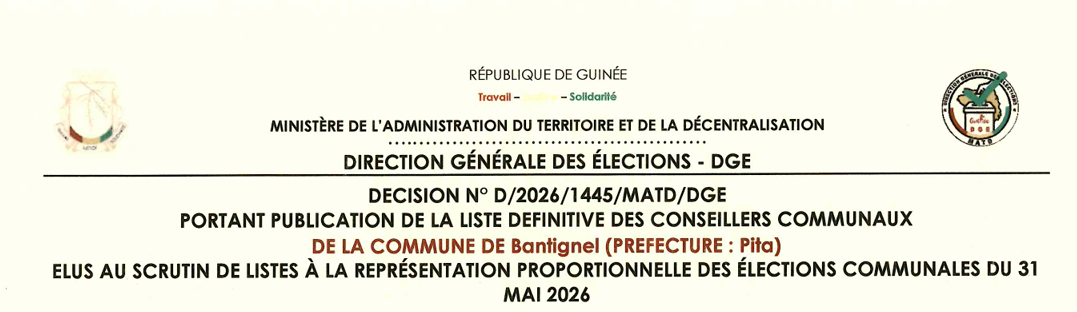 Publication des résultats définitifs de l’élection communale du 31 mai 2026 de la Préfecture de PITA